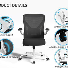 Ergonomic Office Chair - Computer Desk Chairs Comfy, Mesh High-Back Gaming Chair with Adjustable Lumbar Support, Executive Task Chair for Adults, Comfortable for Long Hours (White Black)