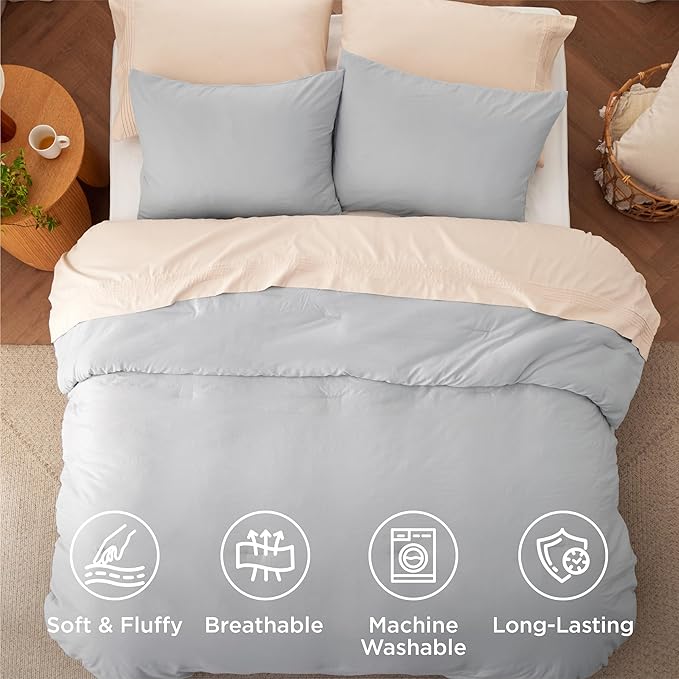 Bedsure California King Comforter Set, Light Grey Soft Prewashed Bedding for All Seasons, 3 Pieces GentleSoft™ Down Alternative Bed Set, 1 Lightweight Comforter (104"x96") and 2 Pillowcases (20"x36")