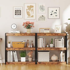 Giantex 3 Tier Bookshelf, Freestanding Wooden Bookcase with Dual Anti-Tipping Kits, Open Display Rack Shelving Unit, Storage Organizer for Living Room, Bedroom & Study (1,Rustic Brown & Black)