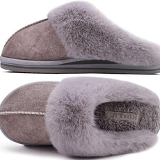 KuaiLu Womens Fluff Dual Memory Foam Slippers Ladies Cozy Arch Support Warm Scuff Slippers Slip on Comfy Winter House Shoes with Non-Slip Indoor Outdoor Hard Sole