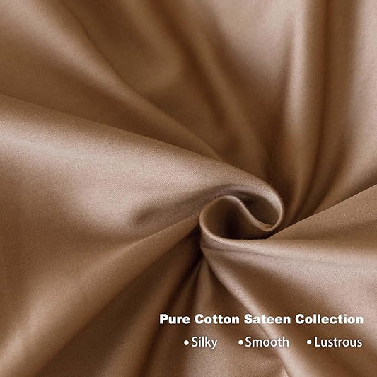 HeimenAogo Egyptian Cotton Duvet Cover California King Size Sateen Weave, Silky Soft and Breathable Bedding Set with Zipper Closure, Long Staple Cotton Bed Linen Brown 3Pcs (104"×98")