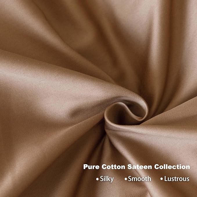 HeimenAogo Egyptian Cotton Duvet Cover Full Size Sateen Weave, Silky Soft and Breathable Bedding Set with Zipper Closure, Long Staple Cotton Bed Linen Brown 3Pcs (80"×90")