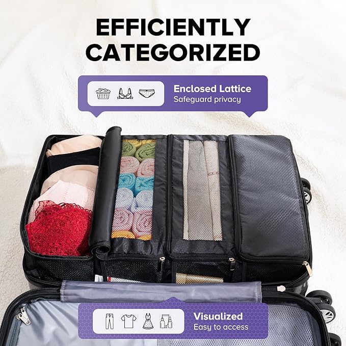 Suitcase Organizer, Travel Luggage Organizer Hanging Shelves Packing Cube Closet/Collapsible Portable Travel Organizer for Carry-on