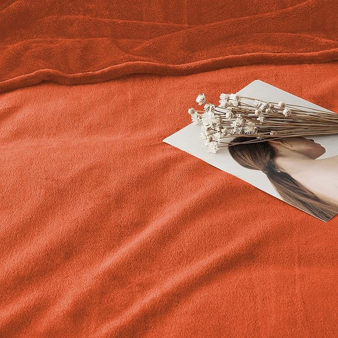 IR Imperial Rooms Fleece Blankets Queen Size 90 x 90 Inches - Super Soft Fluffy Throw Blanket for Sofa and Bed - Warm and Cozy Lightweight 400 GSM Microfiber Bed Throws Blankets (Queen, Rust)