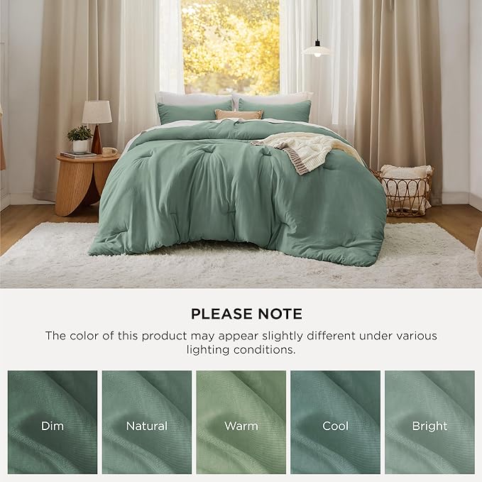 Bedsure Super King Size Comforter Set, Sage Green Soft Prewashed Bedding for All Seasons, 3 Pieces GentleSoft™ Bed Set, 1 Lightweight Comforter (120"x120") and 2 Pillowcases (20"x36")
