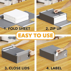 SpaceAid 9 Pack Bed Sheet Organizers and Storage, Foldable Sheet Organizer with Window for Linen Closet, Set Folder Keeper for Queen & King Size Bedding Storage (Gray)