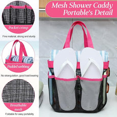 Hillban 4 Pcs Mesh Shower Caddy Portable Large Quick Dry Shower Caddy Basket with Deeper 8 Pockets and 2 Handles Hanging Bag for College Dorm Room(Rose Red)