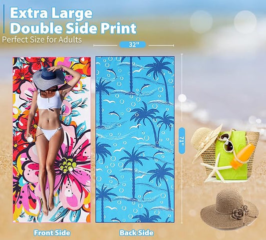 TwoYek Microfiber Thin Beach Towel Lightweight 71x32 inch Oversized Extra Large Sand Free Towels Fast Dry for Travel Pool Camping Sports Beach Accessories Vacation Essential Gift