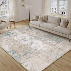 9x12 Area Rug Beige Blue Abstract Living Room Bedroom Washable Carpet Neutral Modern Non Slip Soft Low Pile Large Throw Rug for Dining Room Kitchen Office