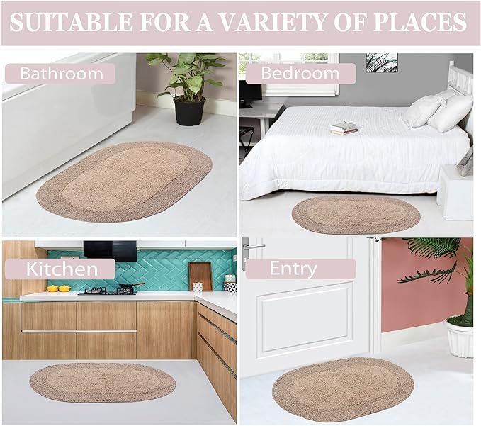 Home Weavers Double Ruffle Collection 100% Cotton Bathroom Rugs Set, Washable Rug, Extra Soft and Absorbent Bath Rug, Kitchen Mat, Bath Mat Set, Bath Floor Mat Non Slip, 24"x40" Rectangle, Linen