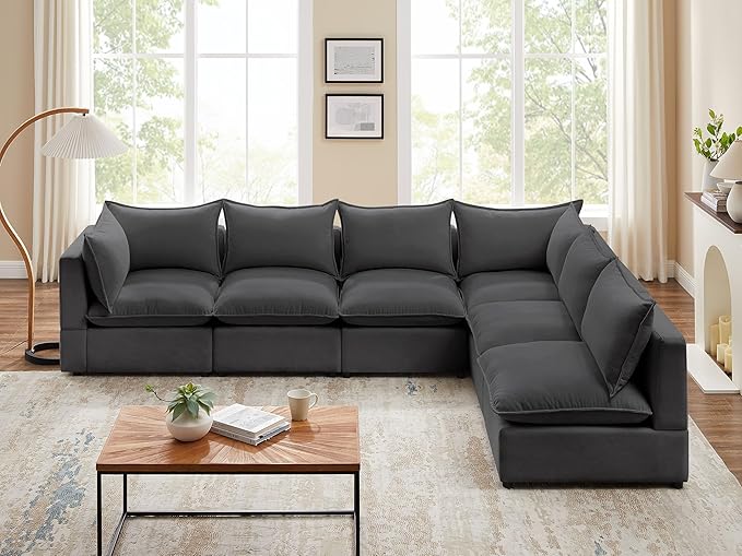 VANOMi Modular Sectional Sofa, 6 Seater Sectional Sofa Modular Sectional Couch for Living Room, V Shape Sofa