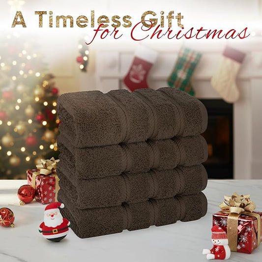 American Soft Linen Luxury Hand Towels for Bathroom, 600 GSM 100% Cotton Turkish 4 Piece Hand Towel Set, 600 GSM Hand Face Towels for Kitchen, Brown Hand Towels