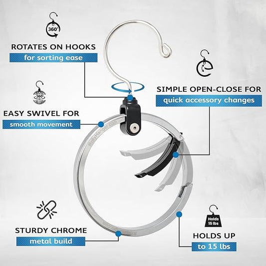 Multipurpose Closet Hangers- Tie and Belt Hanger for Closet- Great Space Saving Belt Organizer for Wardrobe - Ideal for Storing Belts, Ties, Scarfs, Baseball Hats, Purses & More- 3 Pack