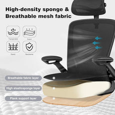Ergonomic Office Desk Chair, Home Mesh Office Desk Chairs with Adjustable Lumbar Support, Headrest, Flip-up Armrests, High Back Computer Chair for Gaming, Work, Black