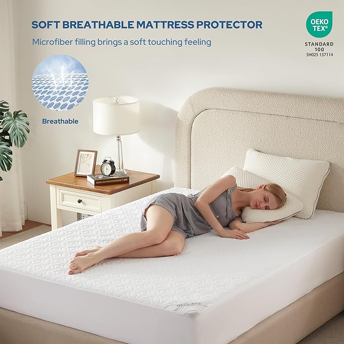 BEDLORE 2 Pack Waterproof Mattress Protector, King Size Mattress Pad with Deep Pocket 6"-18" Depth, Soft Breathable Bed Mattress Cover for Bedroom, College Dorm (White)