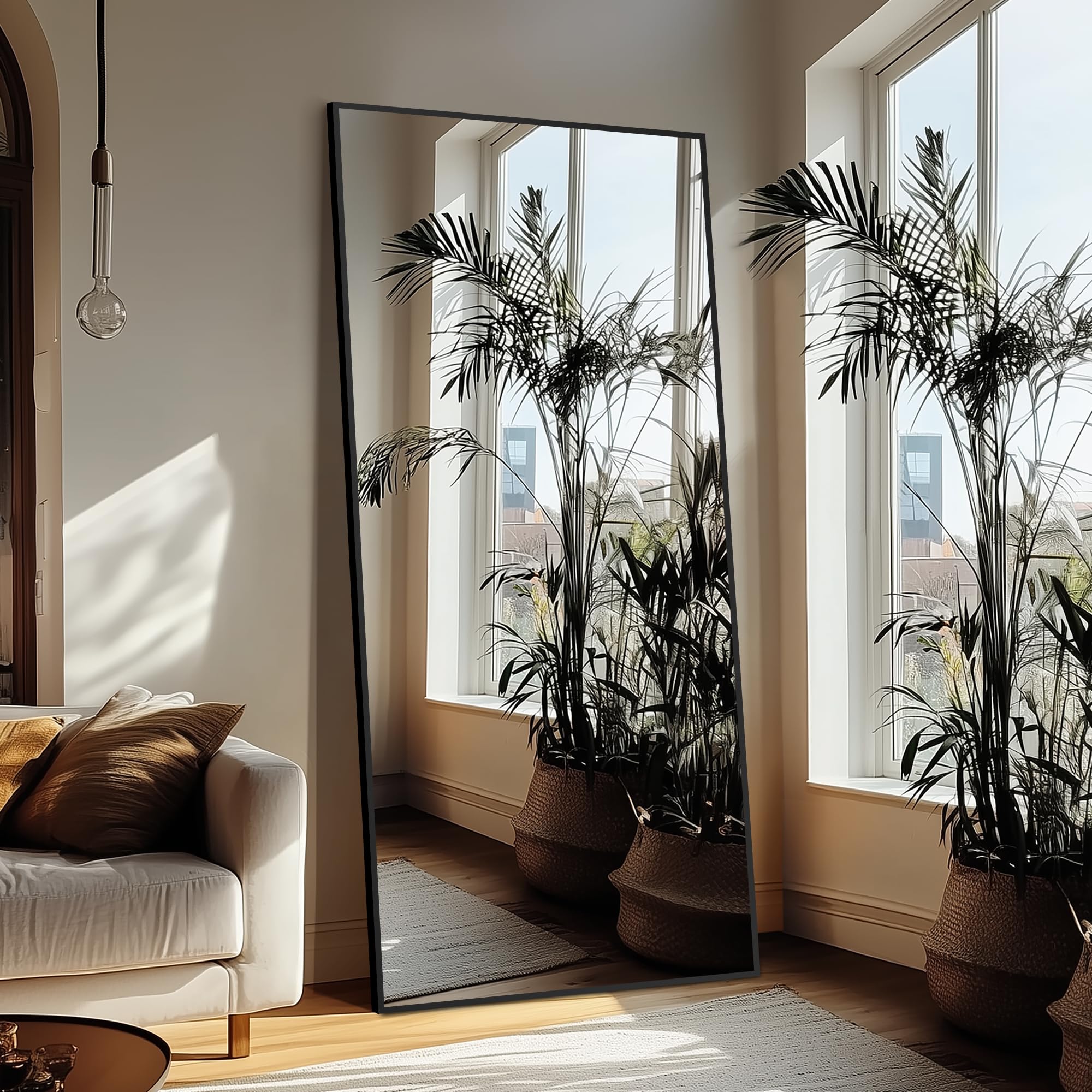 Delma Wall Full Length Mirror,Standing Mirror Full Body,Large Floor for Wall Door Bedroom Bathroom Living Room with Aluminium Frame(with Stand,56x15-Black) Dormly