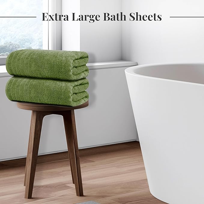 Tens Towels Pack of 2 Extra Large Bath Sheets 35 x 70 Inches, 100% Cotton, Larger & Lighter Weight, Quicker to Dry, Super Soft & Absorbent, Oversized Bath Towels, Green