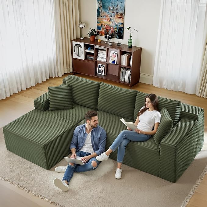105''Sectional Cloud Couch with L Shaped Chaise,Modern Modular Sectional Sofa,Comfy Sectional Couches for Living Room,Bedroom,Apartment (Green, 105''W Left Facing Chaise)