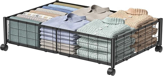 Under Bed Storage with Wheels, 360° Rotating, No-Assembly Underbed Storage Containers, 1 PACK