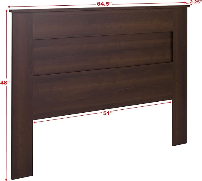 Prepac Stylish Flat Wood Panel Headboard for Queen Size Beds, Simplistic Wooden Queen Headboard 2.25" D x 64.5" W x 48" H, Espresso, EHFQ-1301-1