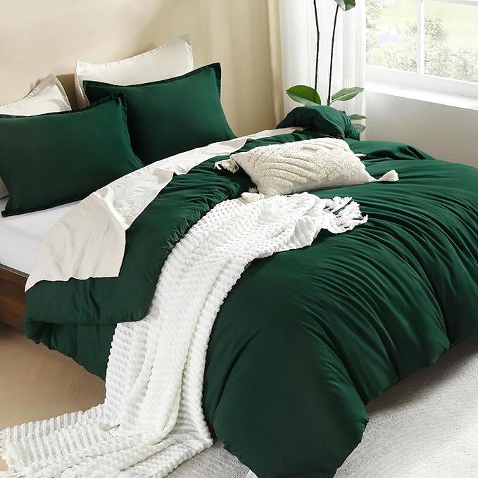 Litanika Comforter Set, Lightweight Solid Bedding Comforter Set, Fluffy Down Alternative Bed Set, Emerald Green, Full