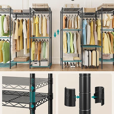 SONGMICS Heavy-Duty Clothes Rack, Garment Rack, Portable Closet, 56.9-Inch Wide Clothing Rack, with Adjustable Mesh Shelves and Hanging Rails, Ink Black ULGR432B01