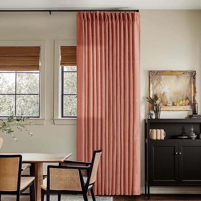 80 Inch Pinch Pleated Linen Curtains 2 Panels for Living Room Bedroom Boho Farmhouse Terracotta Semi Sheer Back Tab Pinch Pleat Hooks Rings Red Clay Window Curtain Burnt Orange Autumn Fall Decor