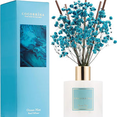 COCORRÍNA Reed Diffuser - Ocean Mist 6.7 Fl.oz Reed Diffuser Set with Sticks & Preserved Baby's Breath, Reed Diffuser for Home Bathroom Shelf Decor