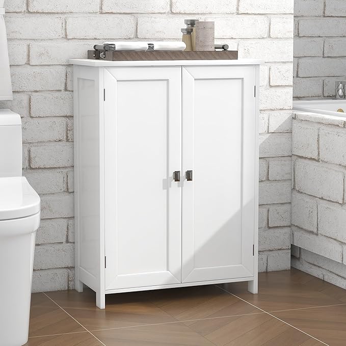 TaoHFE White Bathroom Floor Cabinet,Small Storages Cabinets with 2 Doors Bath Room Storage Cabinet,Small Bathroom Storage Cabinet for Living Room, Entryway,White