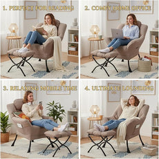 Tiita Lazy Chair with Ottoman, Modern Large Accent Lounge Armchair, Comfy Leisure Sofa Reading Chair with Footrest for Bedroom, Living Room, Dorm Rooms, Garden and Courtyard, Khaki