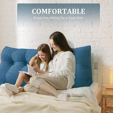 11 lbs Thickened Headboard Pillow Wedge Pillow Headboard Reading Pillow Bed for Comfortable Backrest Reading Triangular Pillow with Side Pocket for Sitting in Bed Cotton Linen Blue Queen