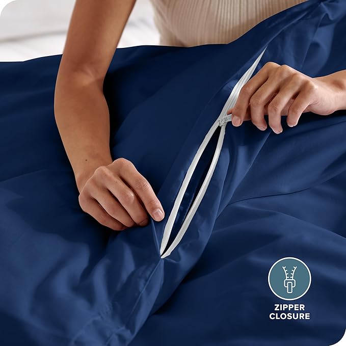 Bare Home Bedding Duvet Cover Oversized Queen Size - Premium 1800 Super Soft Collection - Lightweight, Cooling Duvet Cover - Soft Breathable (Oversized Queen, Dark Blue)