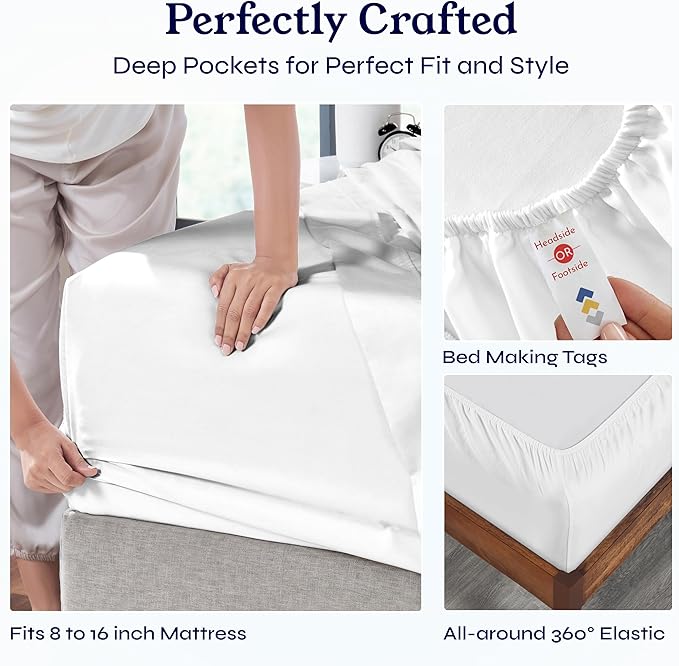 California Design Den Queen Sheet Set - Soft 400 Thread Count Sateen, Natural 100% Cotton Sheets, Deep Pockets with All Around Elastic for a Snug Fit, Durable Bedding Set - Antique White