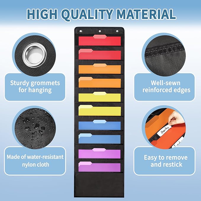 Annecy 20 Pockets Hanging Wall File Organizer, Black Storage Pocket Chart for File Folder and Paper, Space Saver for Office and Classroom, with Wall Hangers, Over The Door Hooks, Labels