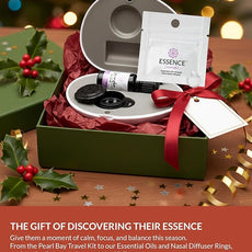 Essence Pearl Travel Case - Wearable Aromatherapy Kit with Nasal Diffuser Rings, Soaking Bay, and 5mL Essential Oil – Portable Wellness Gift Set for On?The?Go Self Care