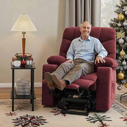 MCombo Power Lift Recliner Chair with Extended Footrest for Elderly People, Fabric 7283 (Burgundy, Large)