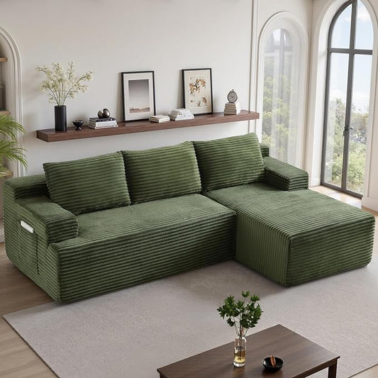 96''Sectional Couches for Living Room Modern Modular Sectional Sofa Upholstered Boneless Couch Comfy Cloud Couch with Chaise (Green, 96''W Right Facing Chaise)