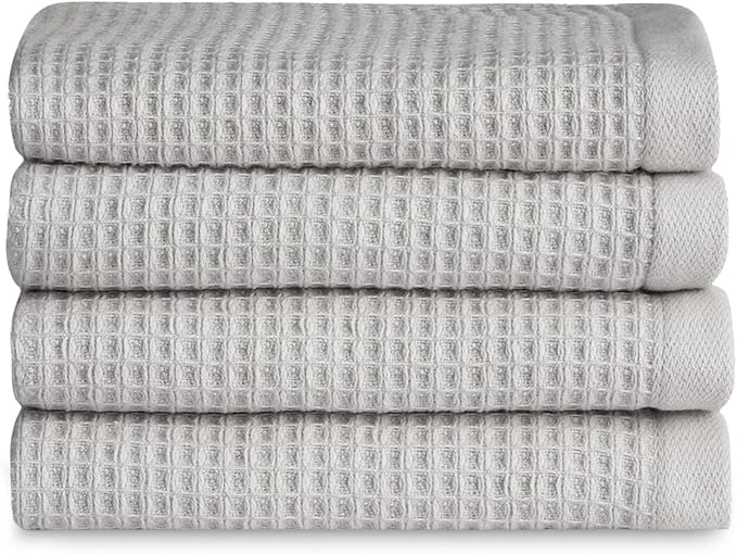 Cozy Earth Waffle Washcloths - 60% Cotton 40% Viscose from Bamboo Washcloths 13 x 13 Inches - Soft & Absorbent Terry, Reversible Mini Textured Waffle & Weave Pattern - 4 Pack