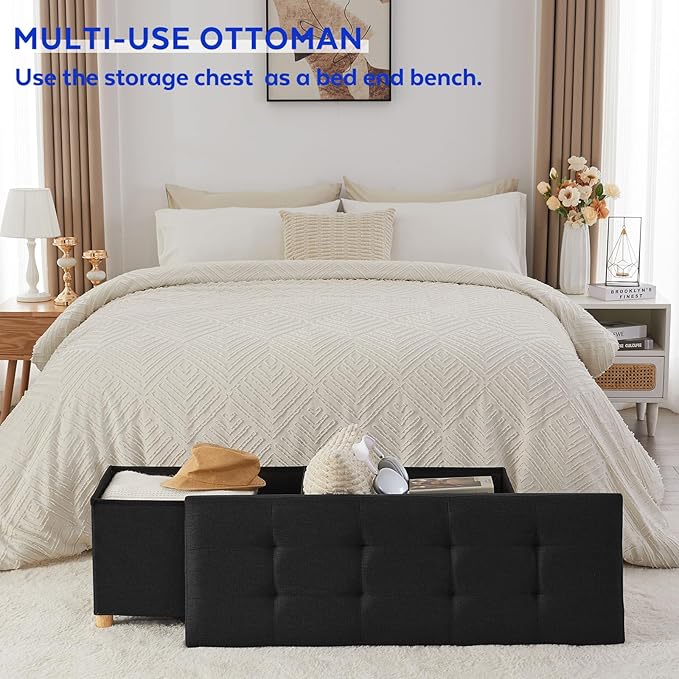 BRIAN & DANY 43 Inches Folding Storage Ottoman Bench, Ottoman with Storage Bench for Bedroom, Living Room, Entryway, Foot Rest with Legs, Black