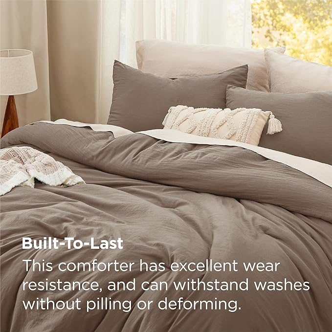 Bedsure California King Size Comforter Set, Brown Soft Prewashed Bedding for All Seasons, 3 Pieces GentleSoft™ Down Alternative Bed Set, 1 Lightweight Comforter (104"x96") and 2 Pillowcases (20"x36")
