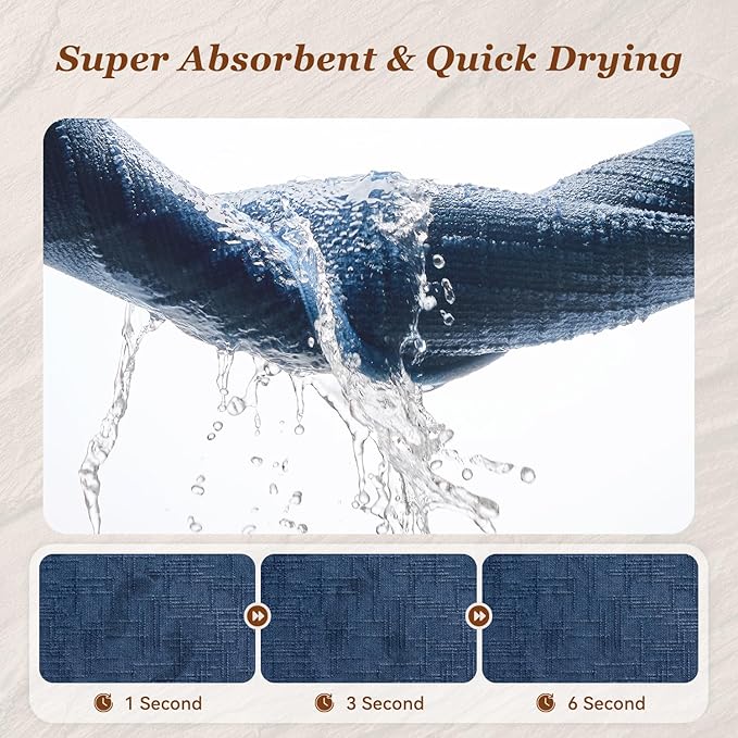 AMOAMI Bath Mat Non Slip Super Absorbent Quick Dry Bath Mats for Bathroom Floor Rubber Backing Washable Bathroom Rugs Modern Woven Jacquard Mat, Beside Tub Bath Rugs, 17" x 24", Blue