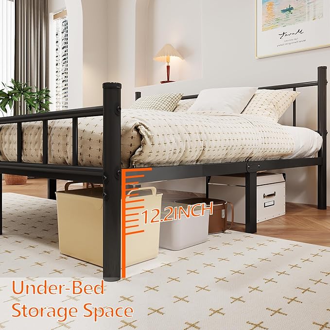 zizin King Size Metal Bed Frame with Headboard & Footboard 14 Inch Metal Platform Mattress Foundation Support with Steel Slat, Under Bed Storage, No Box Spring Needed