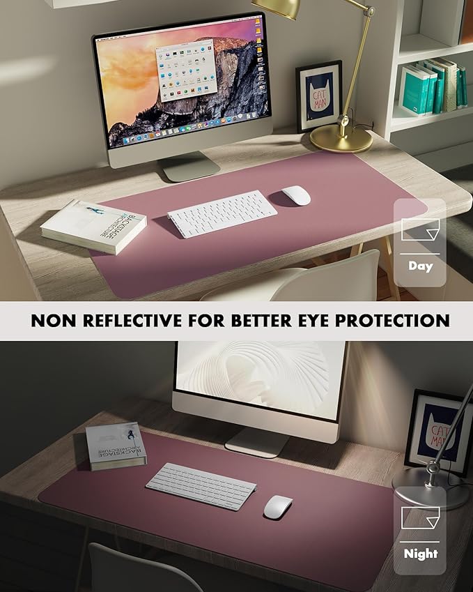 YSAGi Double-Sided Desk Pad, Leather Desk Mat, Eco Cork Desk Pad Protector, Large Mouse Pad for Desk, Waterproof Desk Blotter Pad, Desk Writing Pad for Office Work&Home(23.6"x13.7",Cork+Dark Pink)