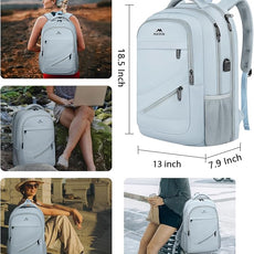MATEIN Laptop Backpack 17 Inch, Womens Large Work Commute Backpack with USB Charging Port, Water Resistant Anti Theft Computer Bag for Students, Travel Daypack with Luggage Strap, Haze Blue