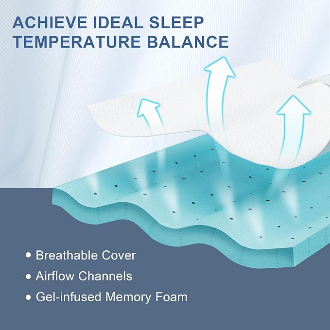 2 Inch Memory Foam Mattress Topper Queen, Memory Foam Pad with Removable & Washable Cover, Bed Topper for Back Pain, Non-Slip Ventilated Design, Queen Size