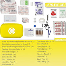 First Aid Kit Car Home Emergency Essential Kits - 275Pcs Basic Hiking Supplies Survival Gear First Aid Set Camping Backpacking Sports Yellow YIDERBO