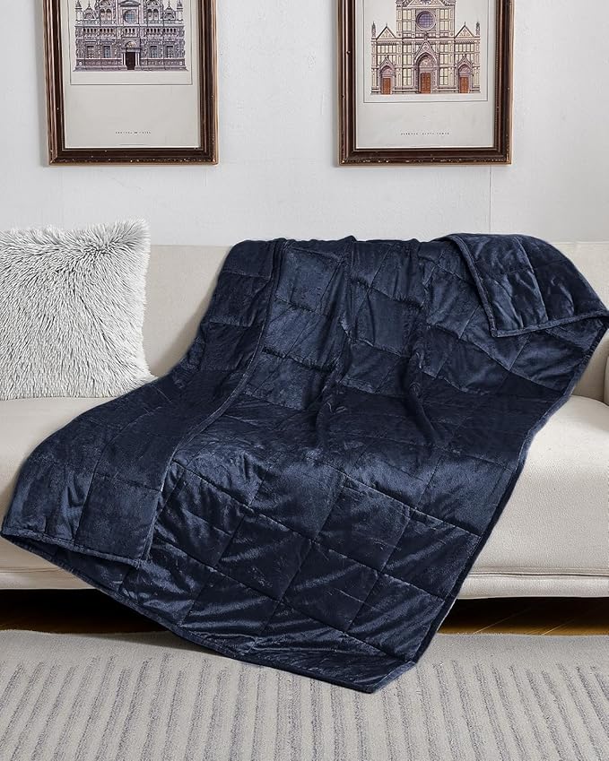 Topblan Weighted Blanket Twin Size 15lbs, Adult Weighted Blankets with Soft Warm Fabric for Sleeping and Calming, Adult Heavy Blanket for Sofa Bed, Navy Blue, 48 x 72 inches