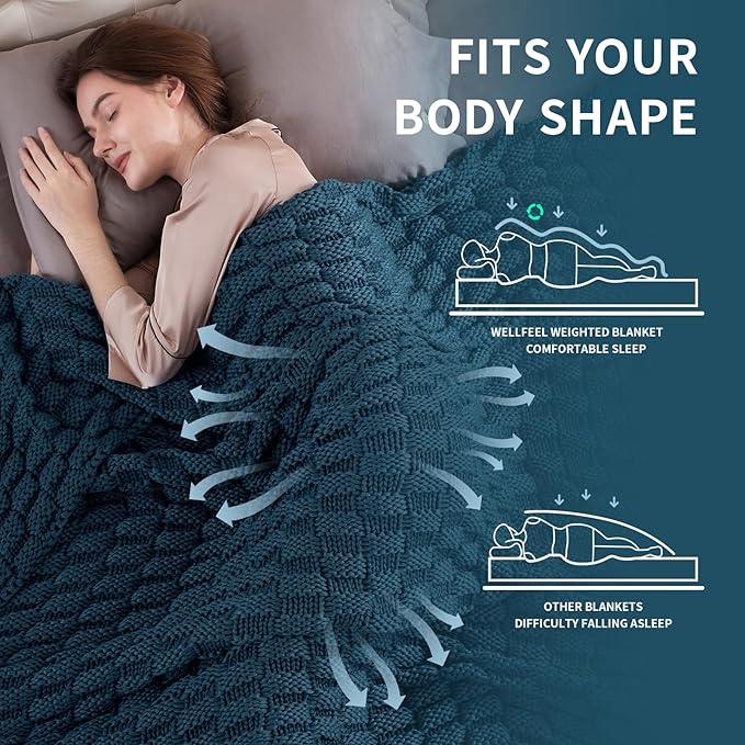 Knitted Weighted Blanket for Adult, No Beads Heavy Blanket 60” x 80'' 15lbs, Breathable Chunky Knit Blanket, Cooling Weighted Blanket for Hot Sleepers, Christmas Home Decor (Peacock Blue)