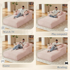 Chaise Lounge Chair Indoor, 50 Inch Oversized Corduroy Upholstered Boneless Sofa Bed, Deep Seat Sleeper Couch Reading Chairs, Cloud Sofas Couches for Living Room (Pink, 50