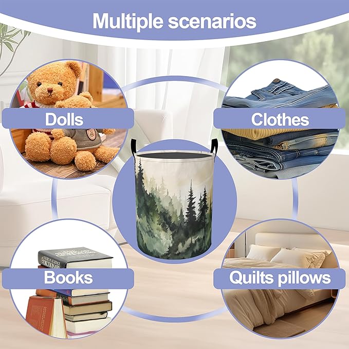 Landscape Pine Forest Laundry Hamper Large Canvas Fabric Lightweight Storage Basket/Dirty Clothes Collapsible Waterproof for College Dorms, Boys and Girls Bedroom,Bathroom